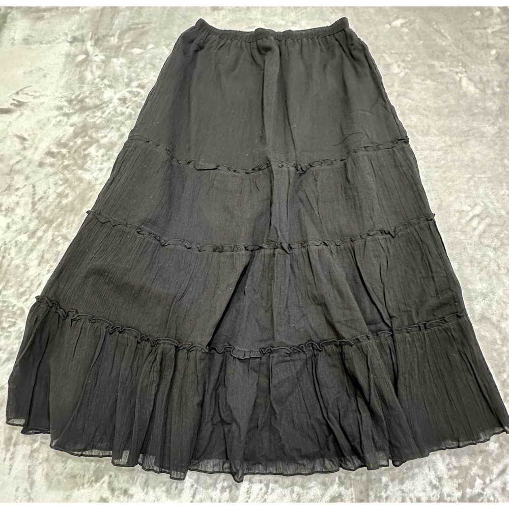 D & Co Denim and Company Skirt Women's Size Small Elastic Waist Skirt Ruffle EUC